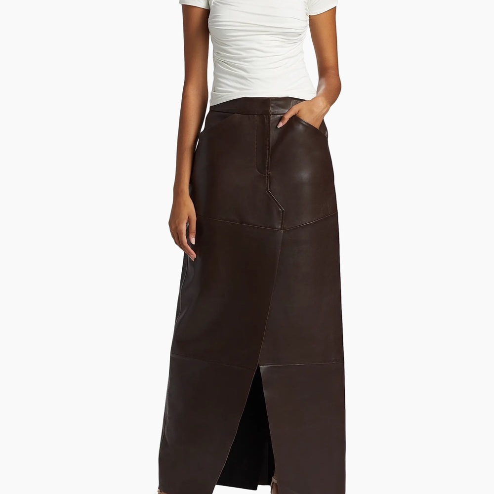 Lamarque Brown Leather Maxi Skirt